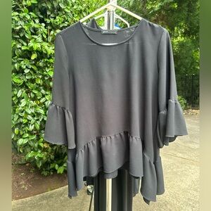 Gibson Black Ruffle Sleeve Top